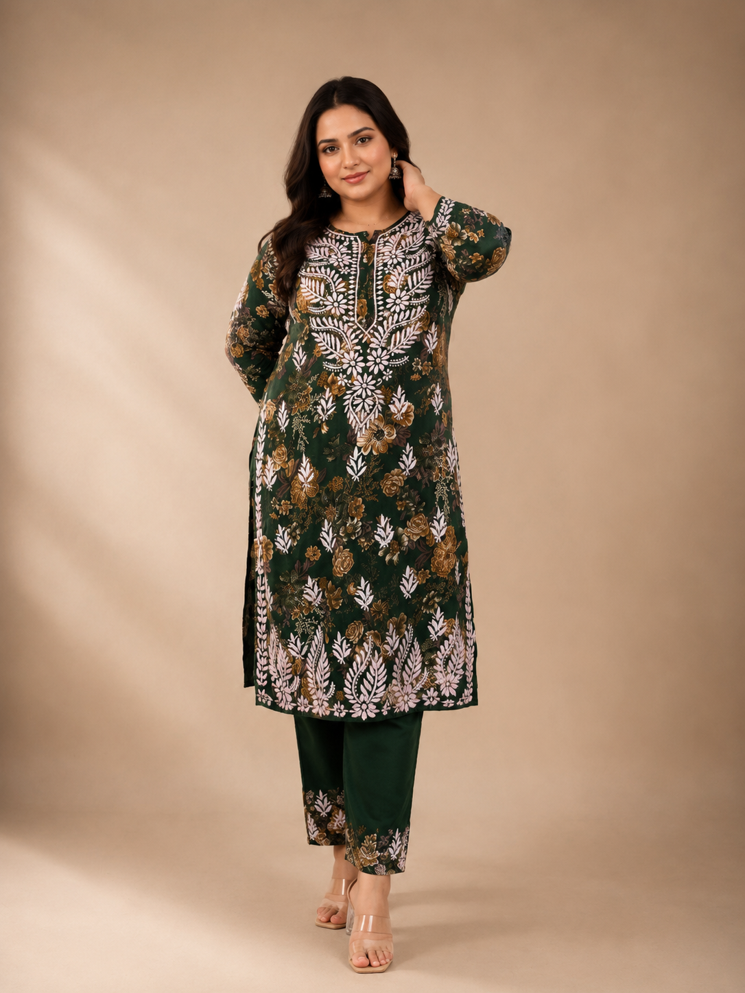 SHAKH Emerald Bloom Chikankari Cotton Co-ord Set