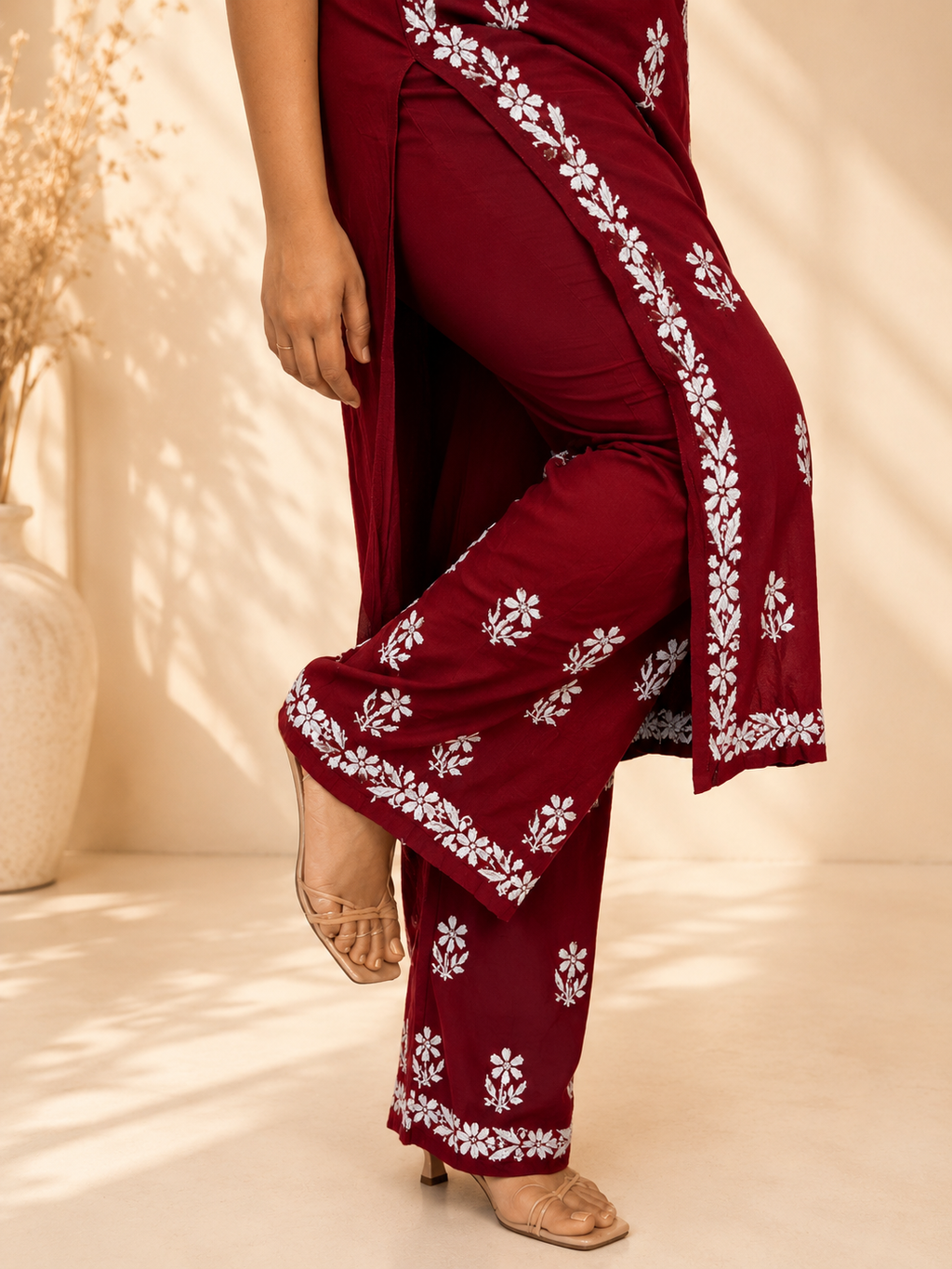 SHAKH Crimson Bloom Handcrafted Cotton Co-ord Set