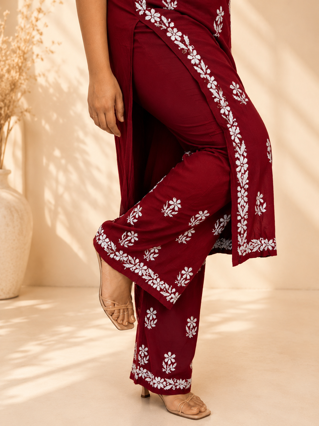 SHAKH Crimson Bloom Handcrafted Cotton Co-ord Set