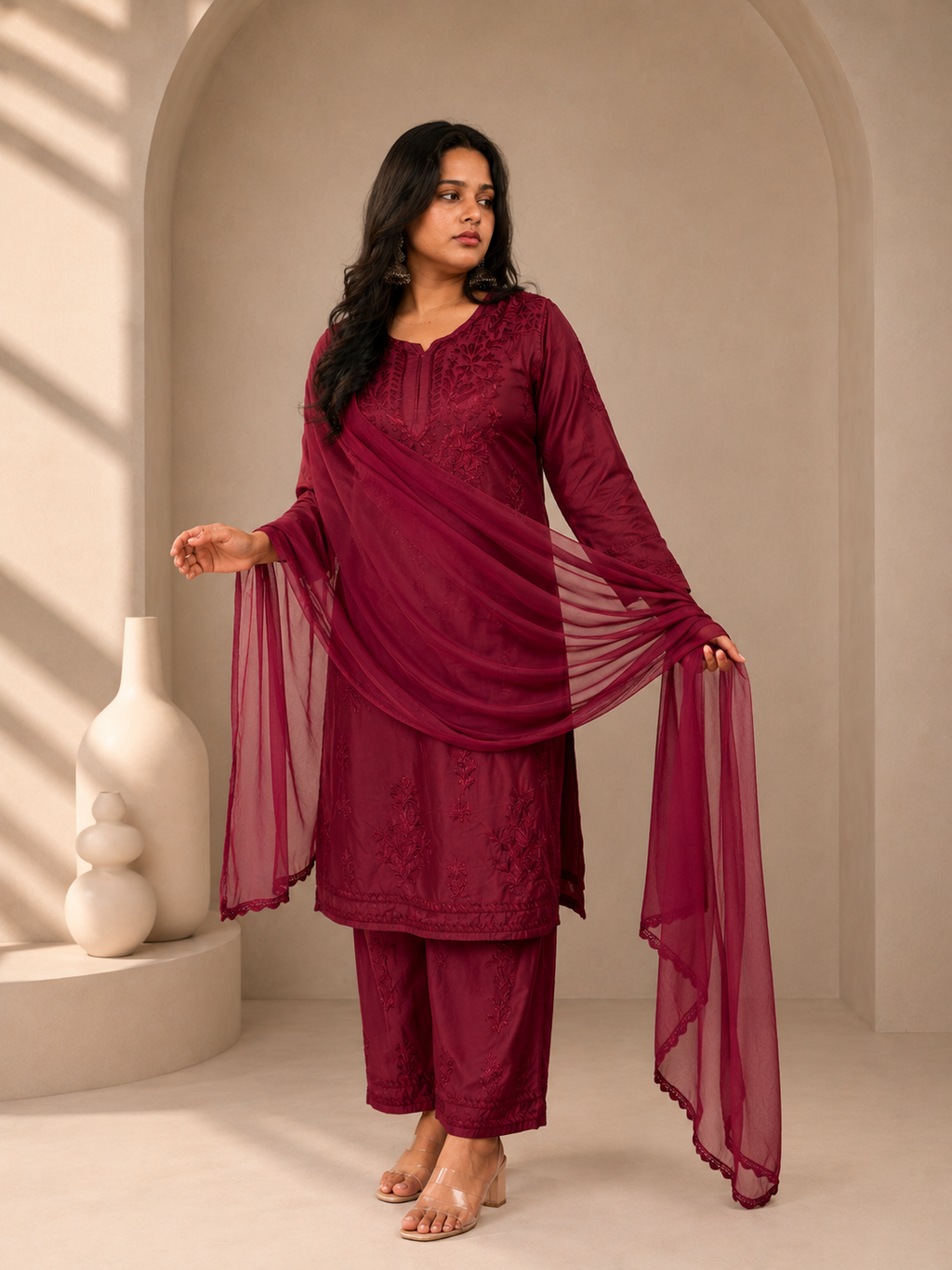 SHAKH Ruby Grace Embroidered Chanderi Silk Kurta Set with Dupatta