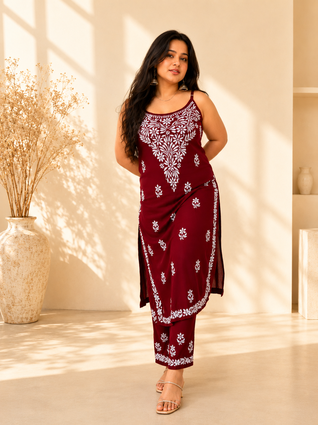 SHAKH Crimson Bloom Handcrafted Cotton Co-ord Set