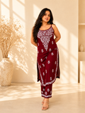 SHAKH Crimson Bloom Handcrafted Cotton Co-ord Set