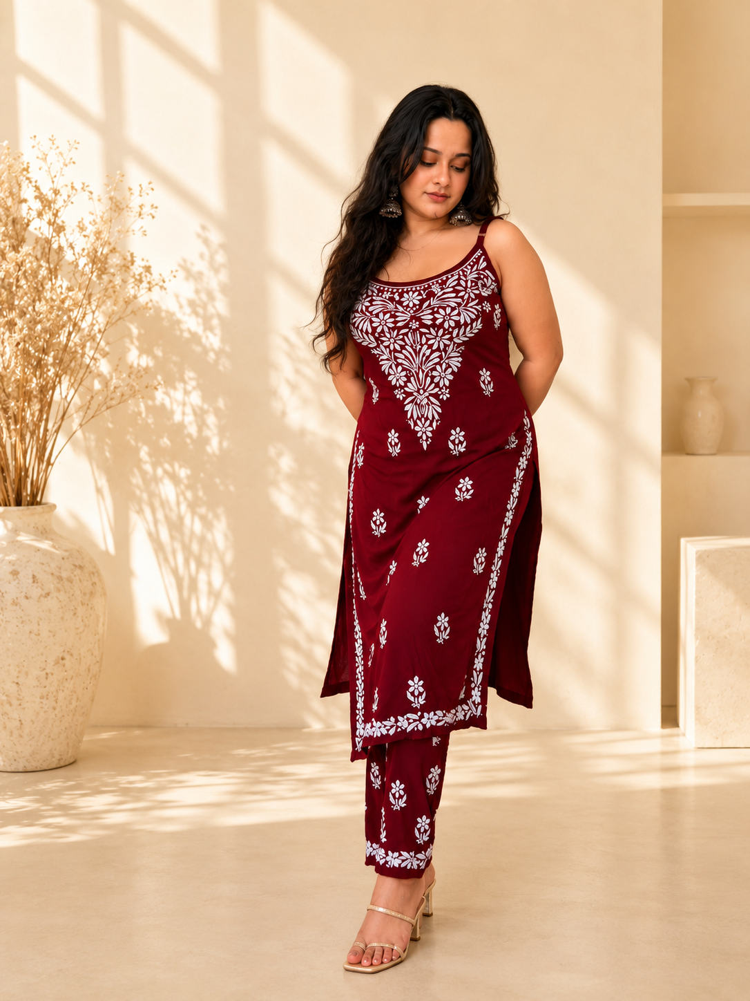SHAKH Crimson Bloom Handcrafted Cotton Co-ord Set