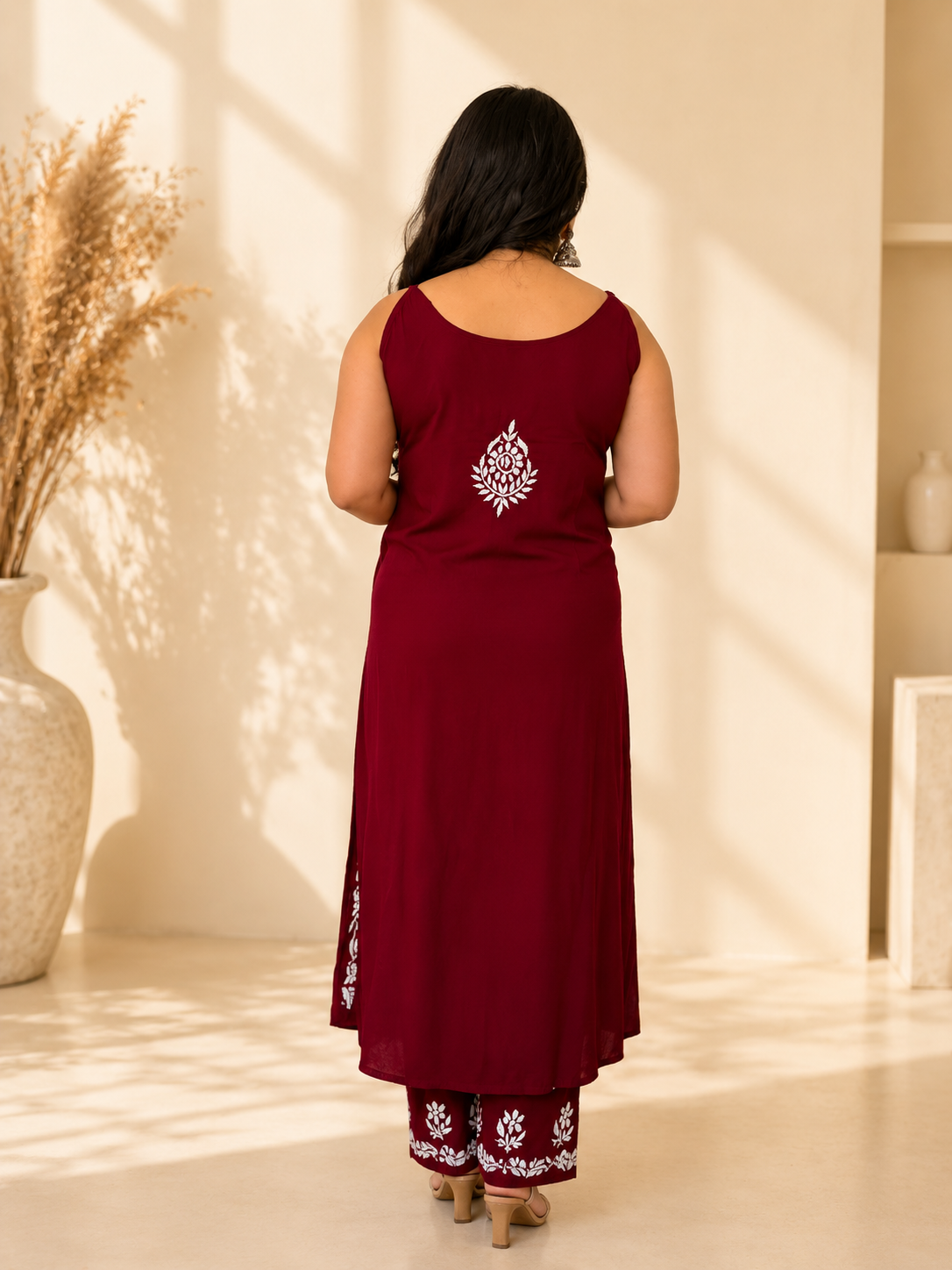 SHAKH Crimson Bloom Handcrafted Cotton Co-ord Set