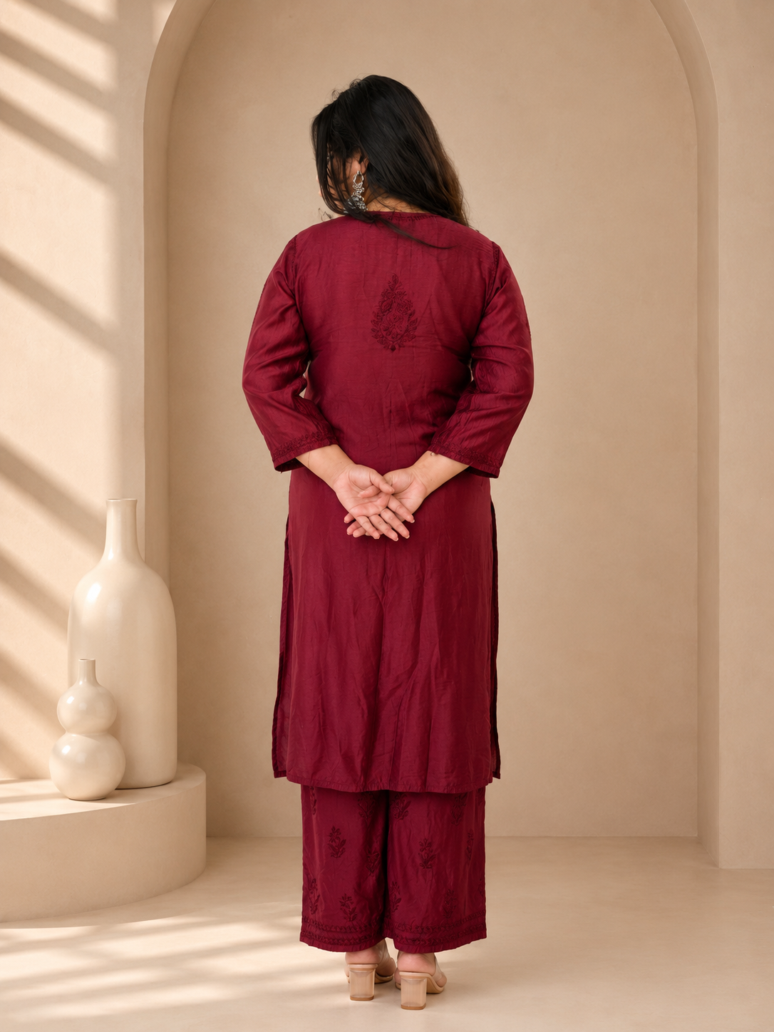 SHAKH Ruby Grace Embroidered Chanderi Silk Kurta Set with Dupatta